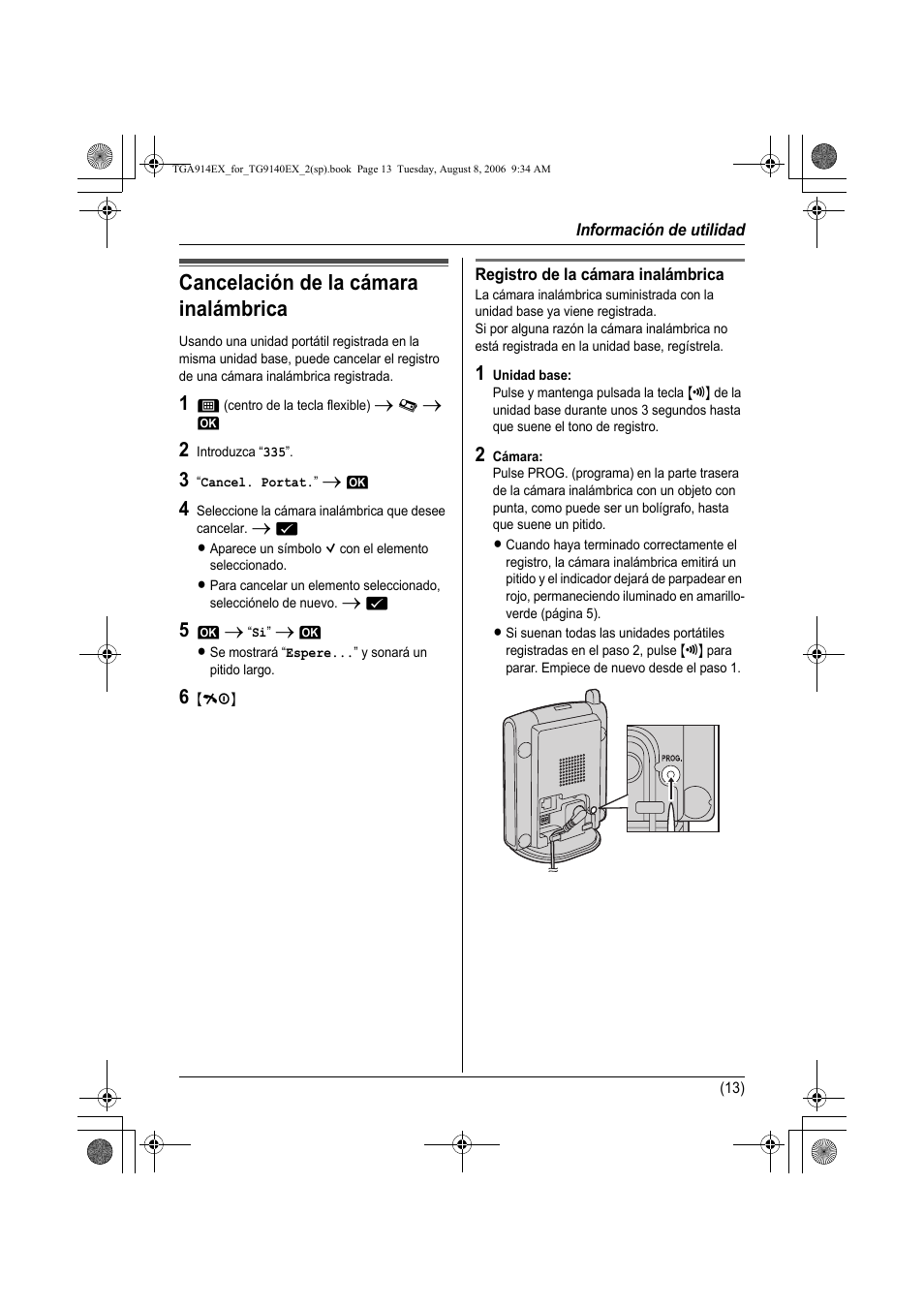 Información de utilidad, Cancelación de la cámara inalámbrica | Panasonic KXTG9140EX User Manual | Page 33 / 60
