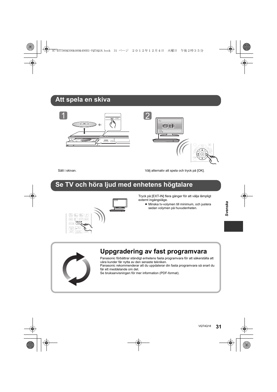 Uppgradering av fast programvara, Vol open/close, Sven ska | Panasonic SCBTT400EG User Manual | Page 31 / 56