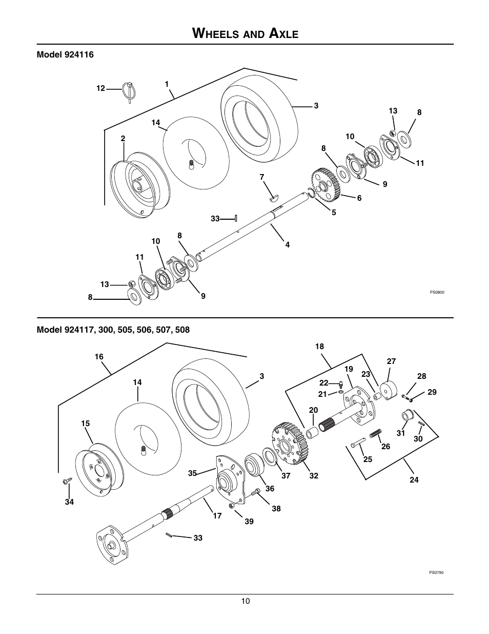 Wheels and axle | Ariens 924508 - 1128 User Manual | Page 10 / 37