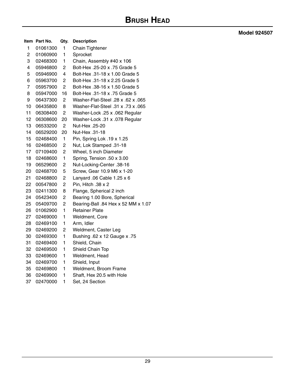 Brush head, Rush | Ariens 924508 - 1128 User Manual | Page 29 / 37
