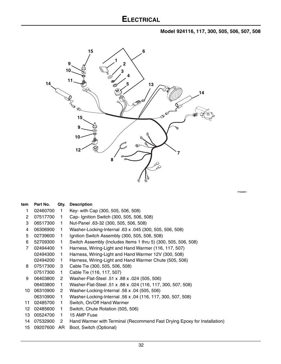 Electrical, Lectrical | Ariens 924508 - 1128 User Manual | Page 32 / 37