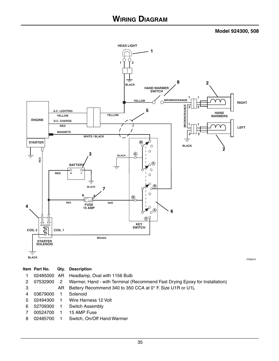 Wiring diagram, Iring, Iagram | Ariens 924508 - 1128 User Manual | Page 35 / 37