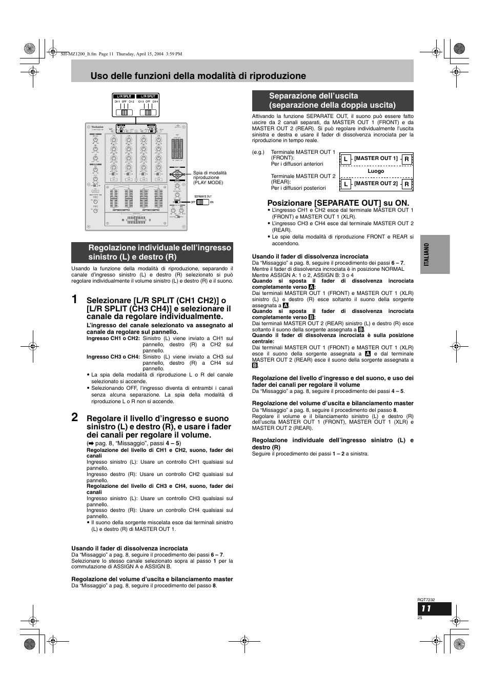 Uso delle funzioni della modalità di riproduzione, Posizionare [separate out] su on | Panasonic SLMZ1200 User Manual | Page 25 / 100
