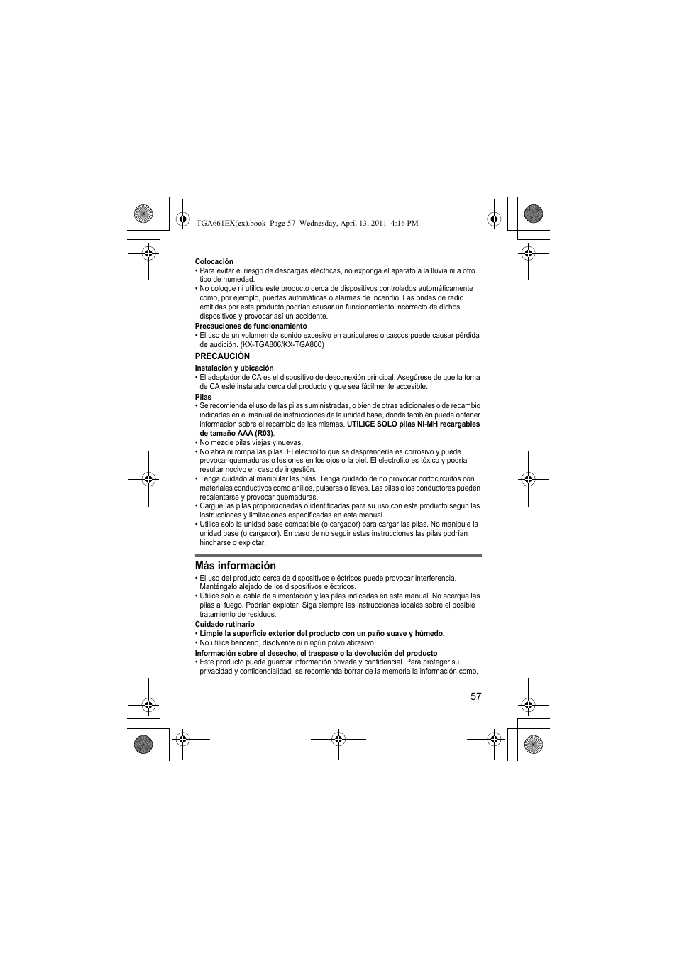 Más información | Panasonic KXTGA661EXB User Manual | Page 57 / 80