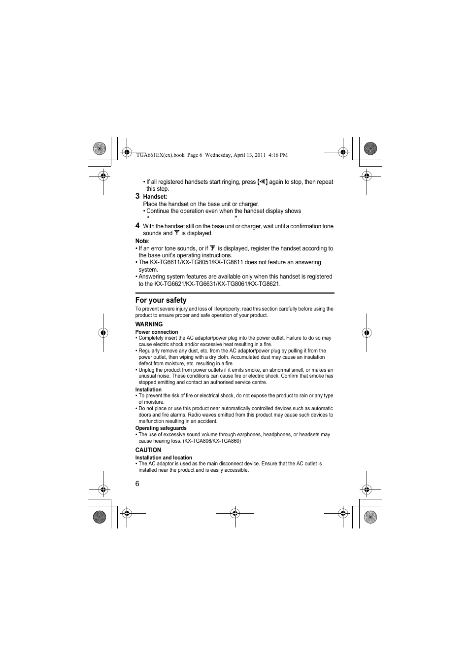Panasonic KXTGA661EXB User Manual | Page 6 / 80