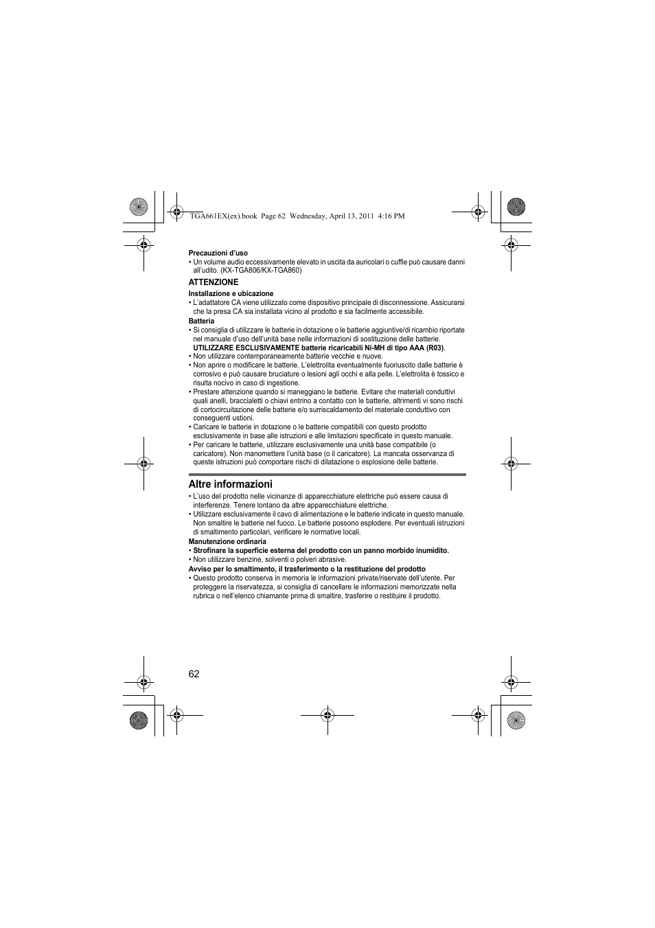 Altre informazioni | Panasonic KXTGA661EXB User Manual | Page 62 / 80