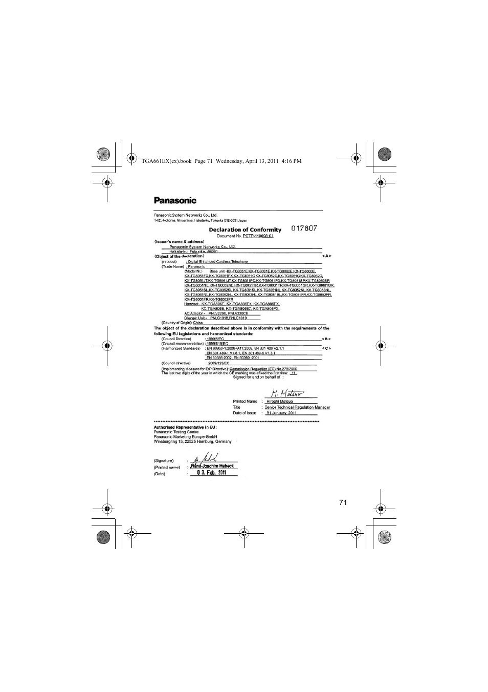 Panasonic KXTGA661EXB User Manual | Page 71 / 80