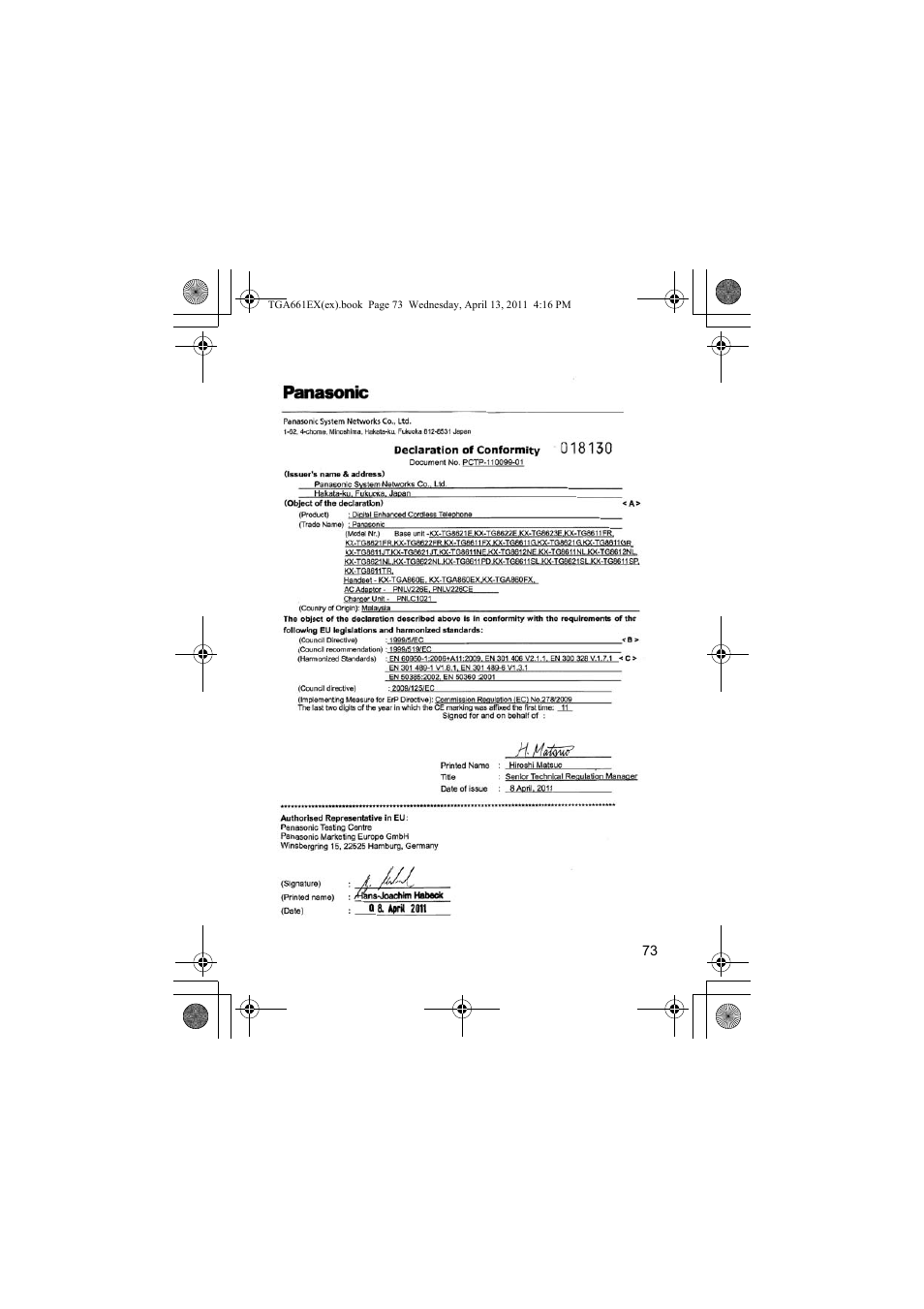 Panasonic KXTGA661EXB User Manual | Page 73 / 80