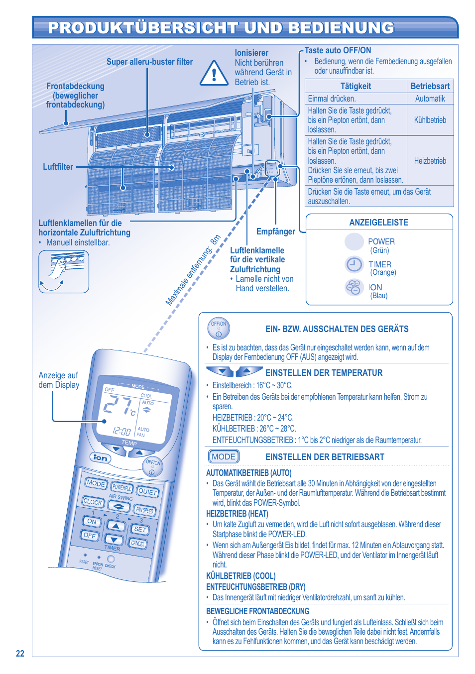 Produktübersicht und bedienung | Panasonic UTE9HKE User Manual | Page 22 / 56