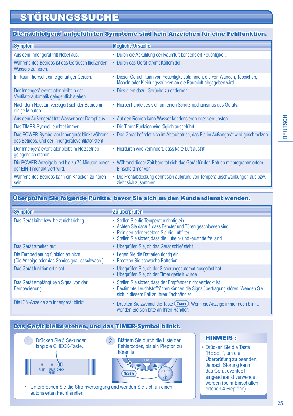 Störungssuche | Panasonic UTE9HKE User Manual | Page 25 / 56