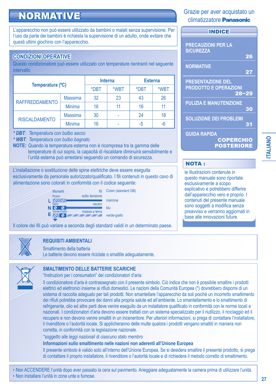 Normative, Grazie per aver acquistato un climatizzatore | Panasonic UTE9HKE User Manual | Page 27 / 56