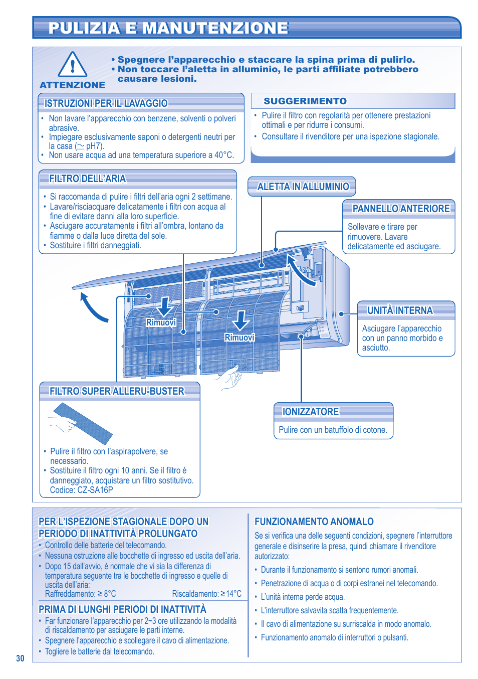 Pulizia e manutenzione | Panasonic UTE9HKE User Manual | Page 30 / 56