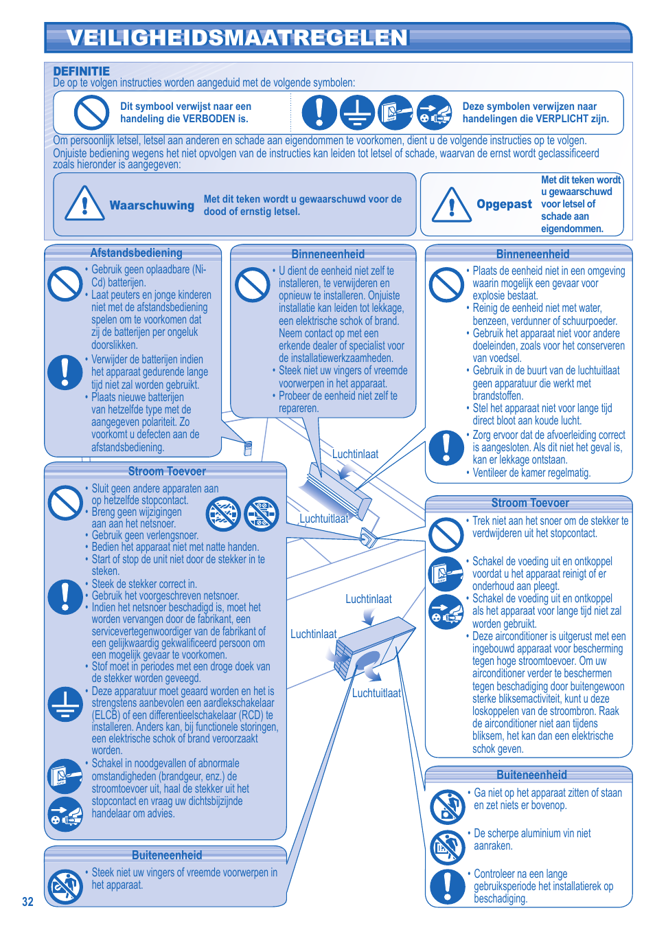 Veiligheidsmaatregelen | Panasonic UTE9HKE User Manual | Page 32 / 56