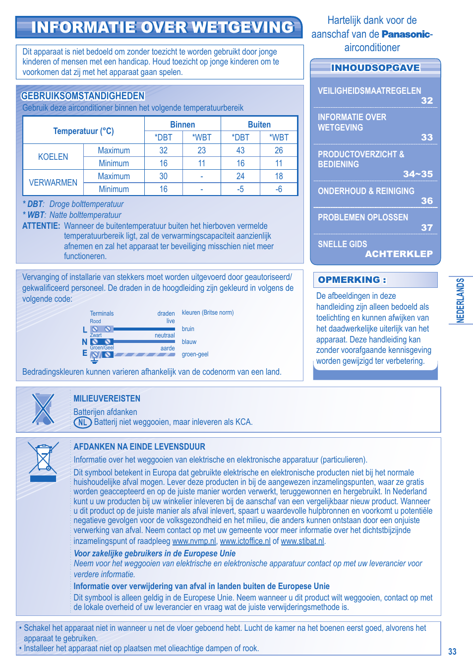 Informatie over wetgeving | Panasonic UTE9HKE User Manual | Page 33 / 56