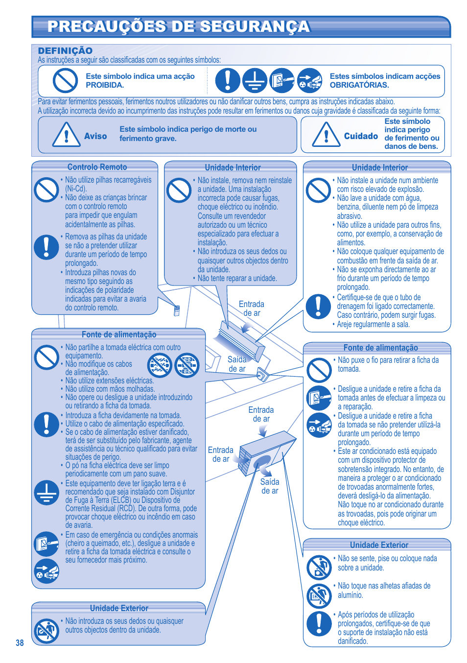 Precauções de segurança | Panasonic UTE9HKE User Manual | Page 38 / 56