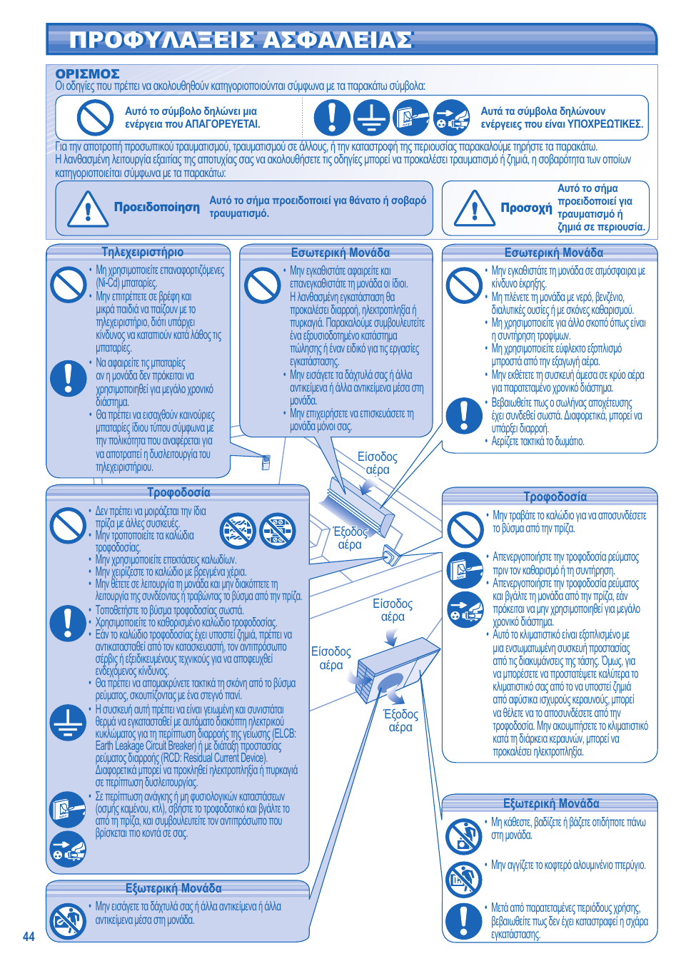 Προφυλαξεισ ασφαλειασ | Panasonic UTE9HKE User Manual | Page 44 / 56