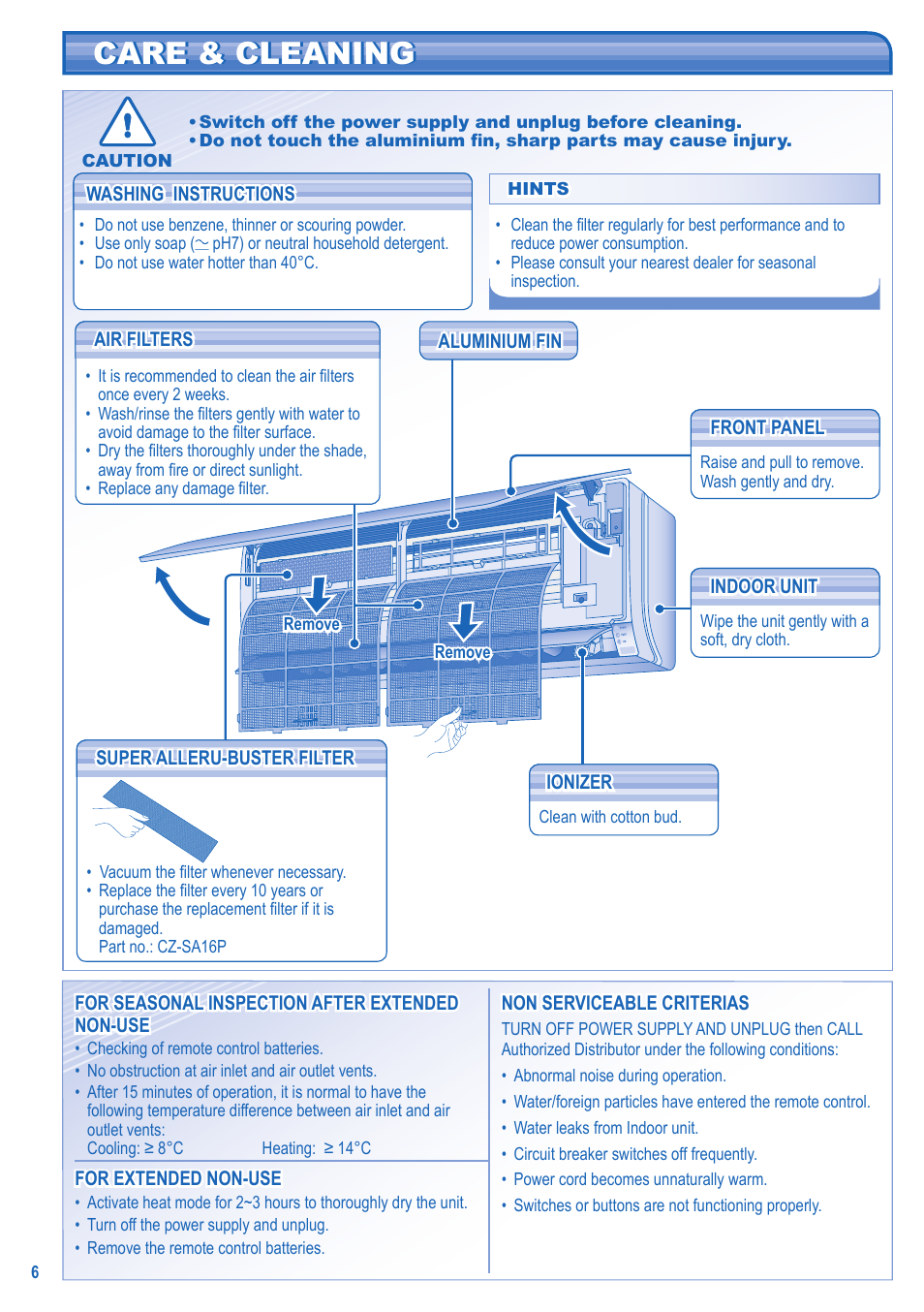 Care & cleaning | Panasonic UTE9HKE User Manual | Page 6 / 56