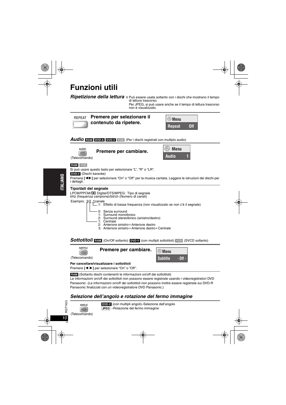Funzioni utili | Panasonic DVDLS50 User Manual | Page 38 / 80