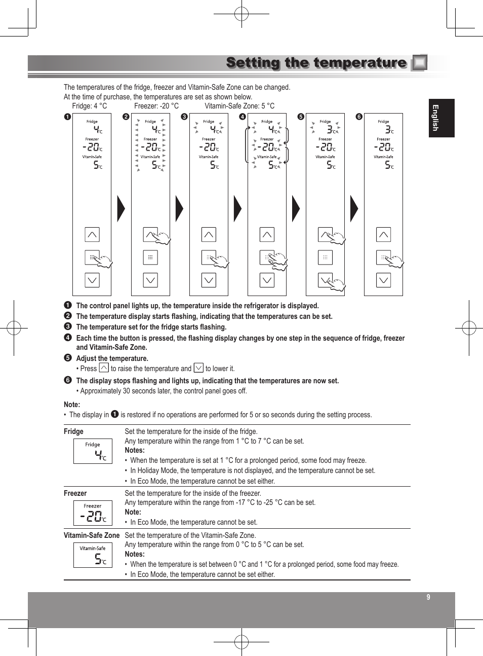 Setting the temperature | Panasonic NRB32FX2 User Manual | Page 9 / 180