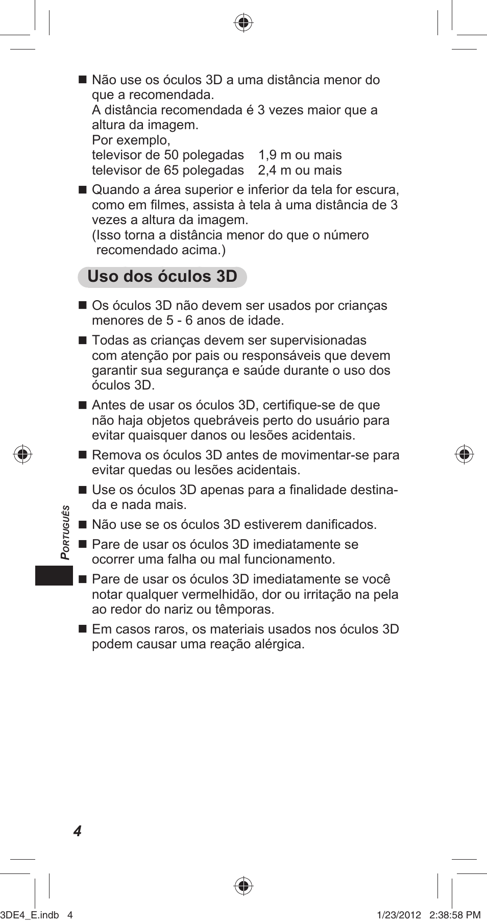 Uso dos óculos 3d | Panasonic TYER3D4SE User Manual | Page 116 / 248