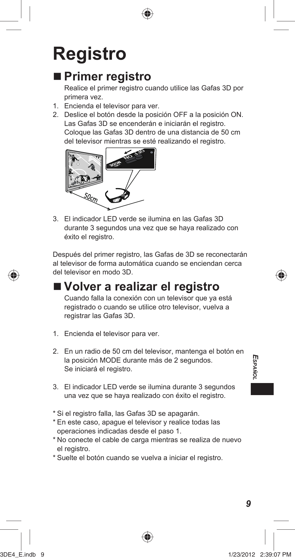 Registro, Primer registro, Volver a realizar el registro | Panasonic TYER3D4SE User Manual | Page 155 / 248