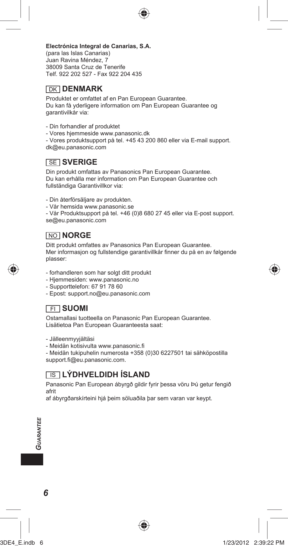 Denmark, Sverige, Norge | Suomi, Lýdhveldidh ísland | Panasonic TYER3D4SE User Manual | Page 214 / 248