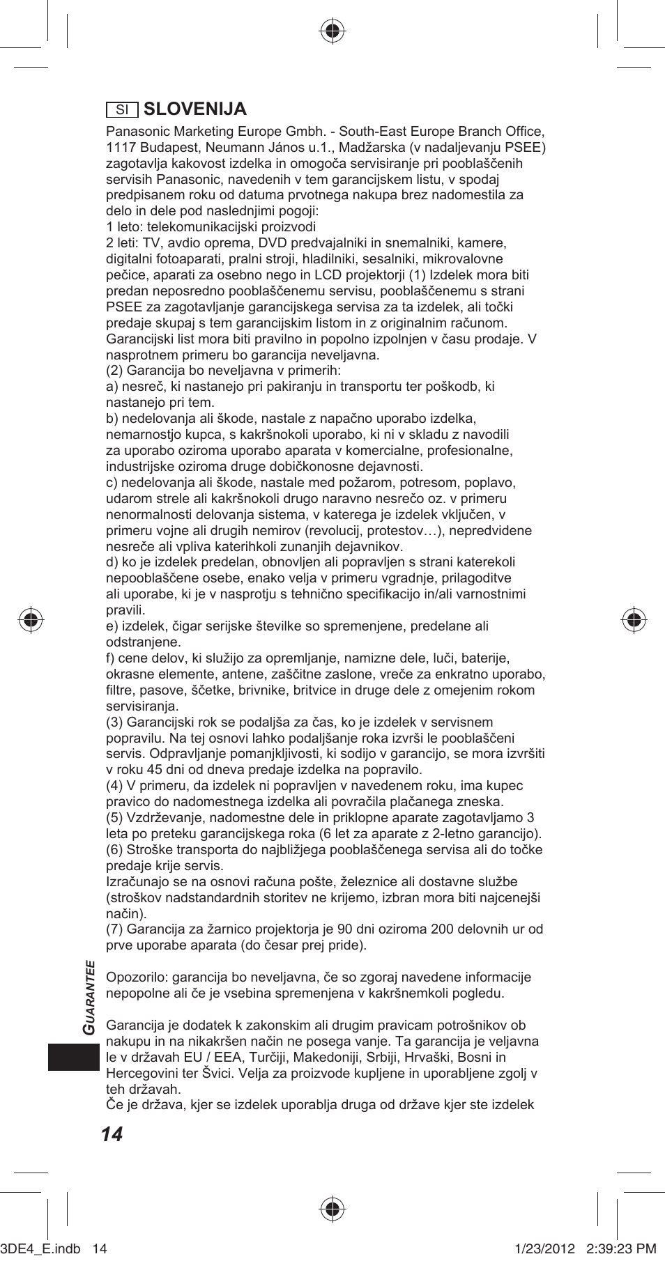 Slovenija | Panasonic TYER3D4SE User Manual | Page 222 / 248