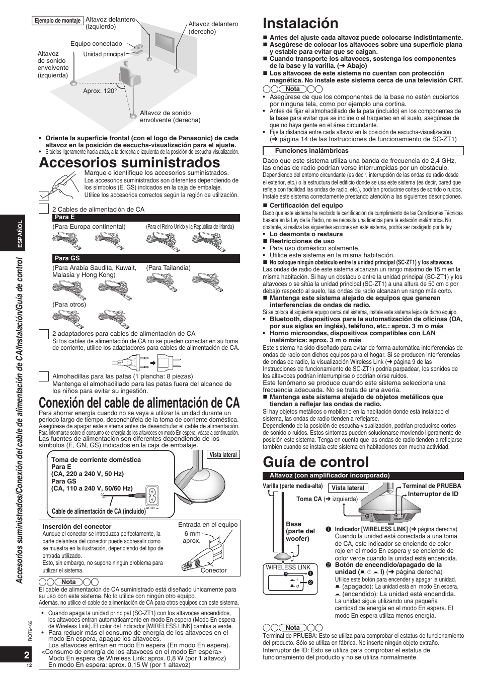 Guía de control, Accesorios suministrados | Panasonic SBZT1 User Manual | Page 12 / 40