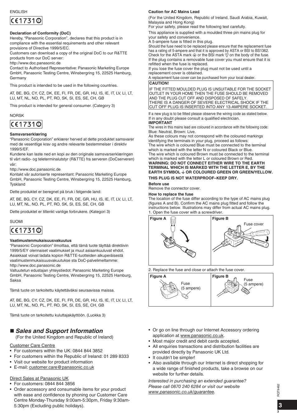 Sales and support information | Panasonic SBZT1 User Manual | Page 3 / 40