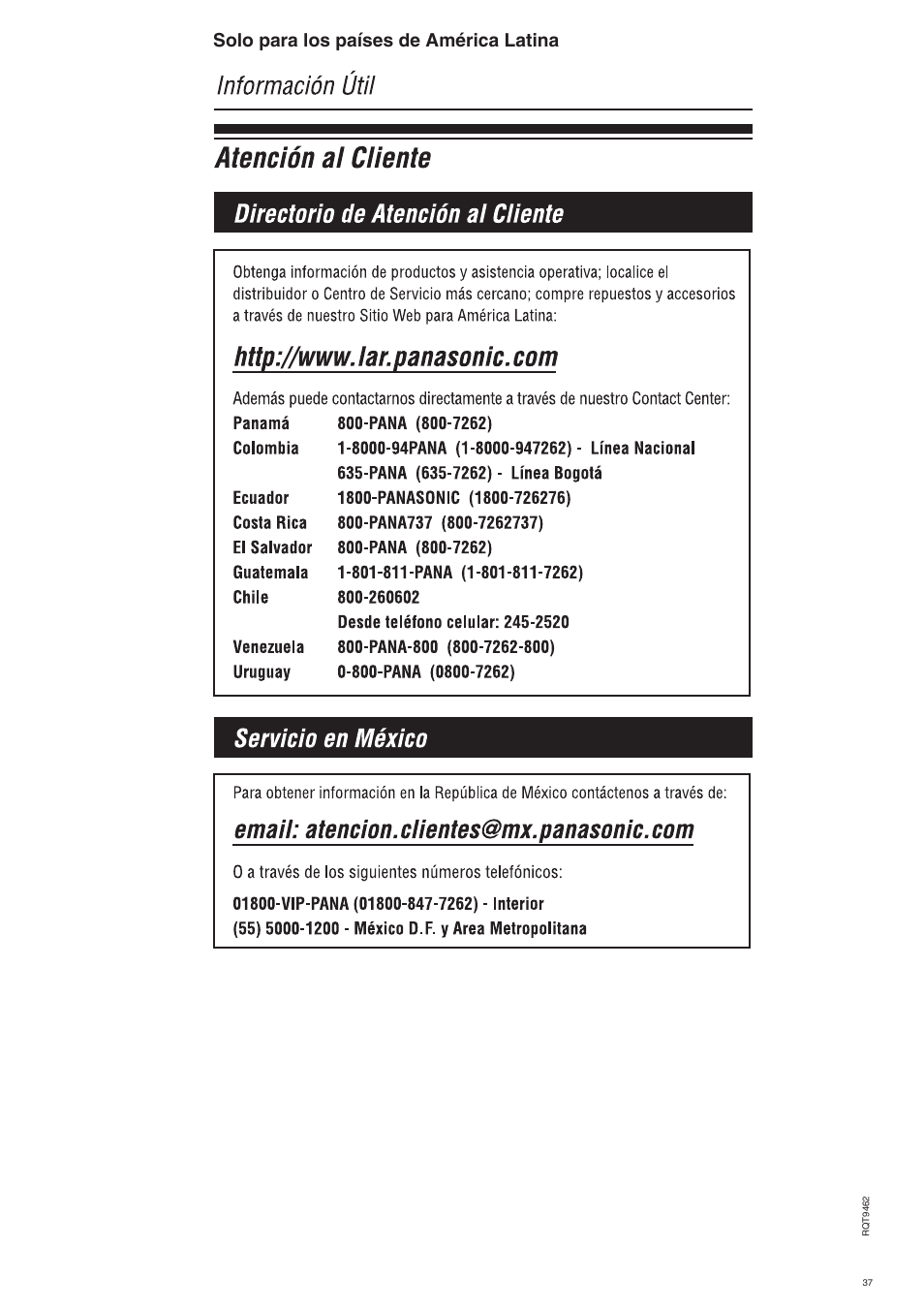 Solo para los países de américa latina | Panasonic SBZT1 User Manual | Page 37 / 40
