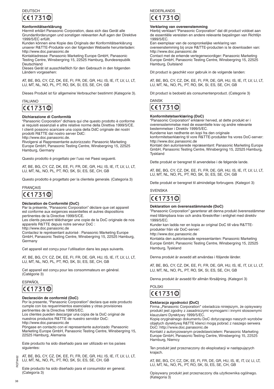 Panasonic SBZT1 User Manual | Page 38 / 40