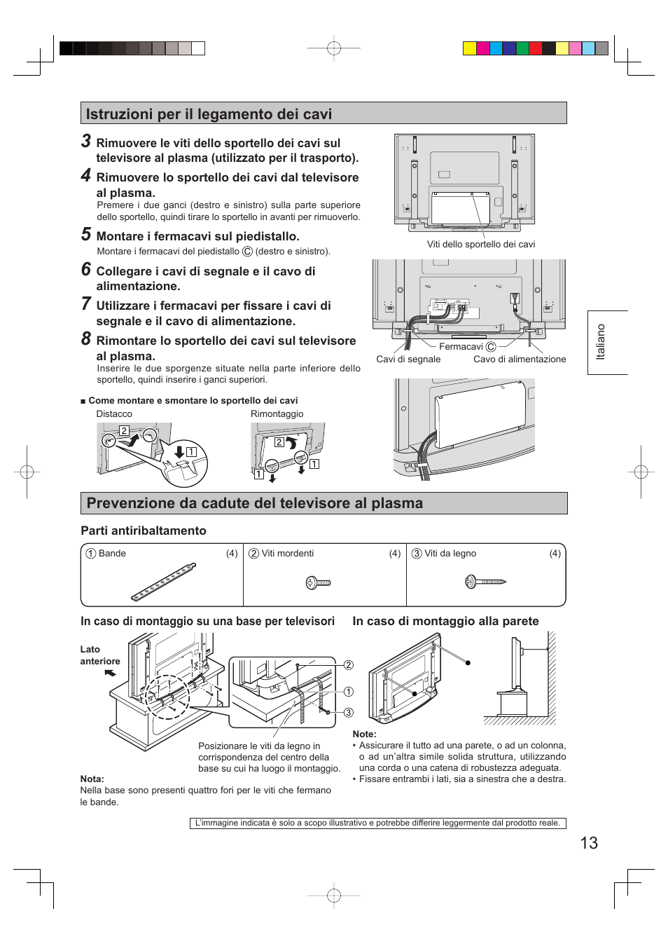 Istruzioni per il legamento dei cavi, Prevenzione da cadute del televisore al plasma | Panasonic TYST65PV500 User Manual | Page 13 / 36