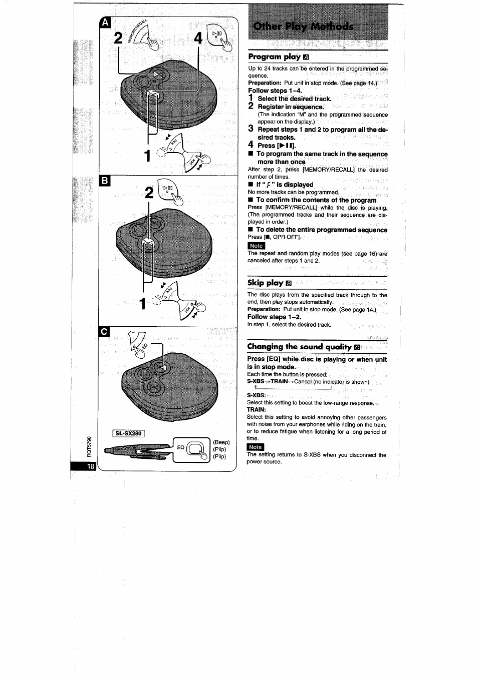 1 select the desired track, 2 register in sequence, Other play methods | Panasonic SLSX280 User Manual | Page 18 / 72