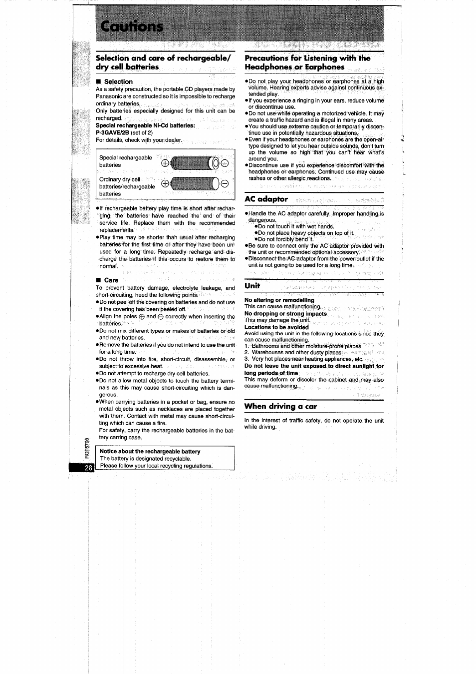 Cautions | Panasonic SLSX280 User Manual | Page 28 / 72