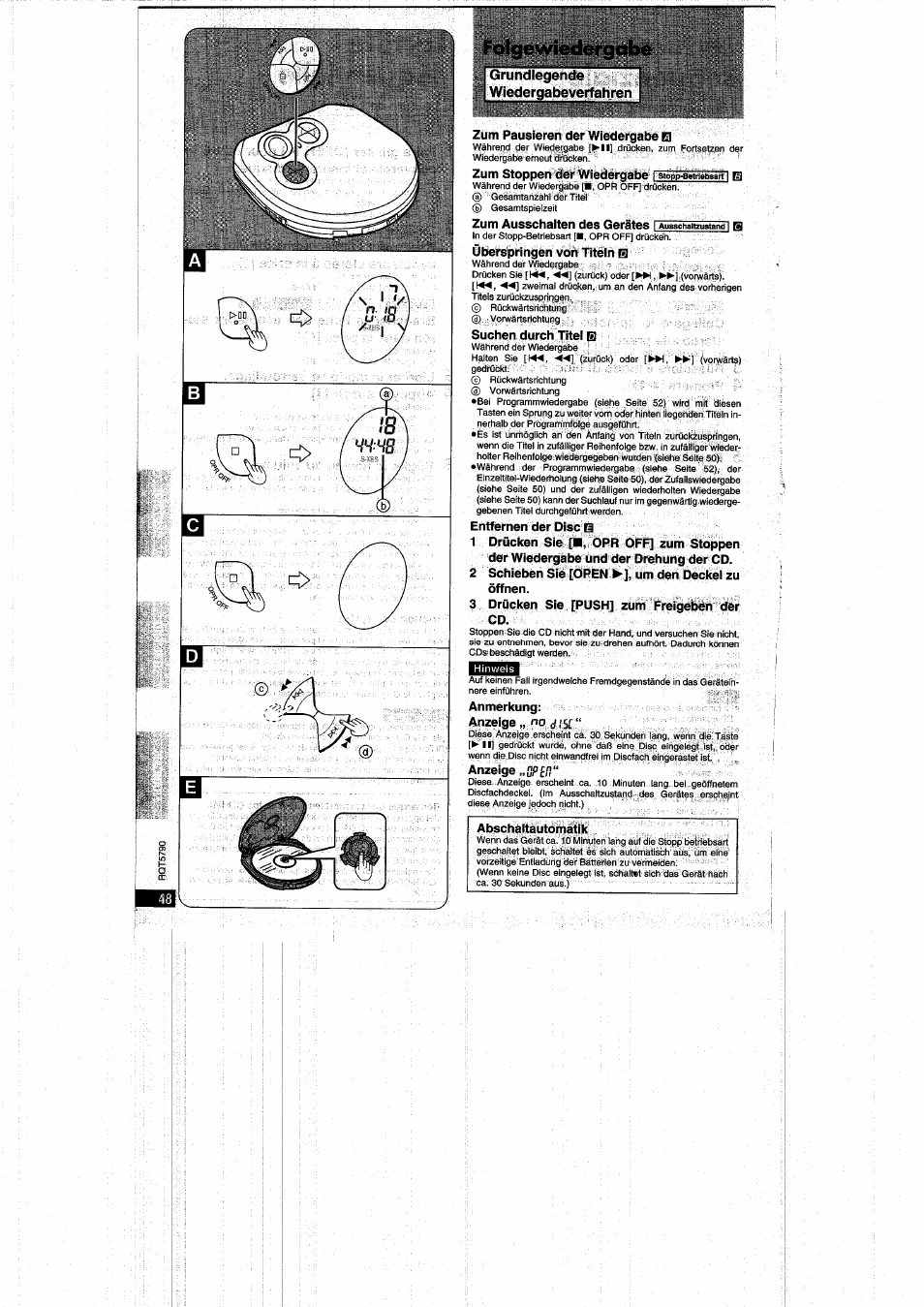 Folgewiedergabe, Grundlegende [ • wiederqabeverfahren | Panasonic SLSX280 User Manual | Page 48 / 72