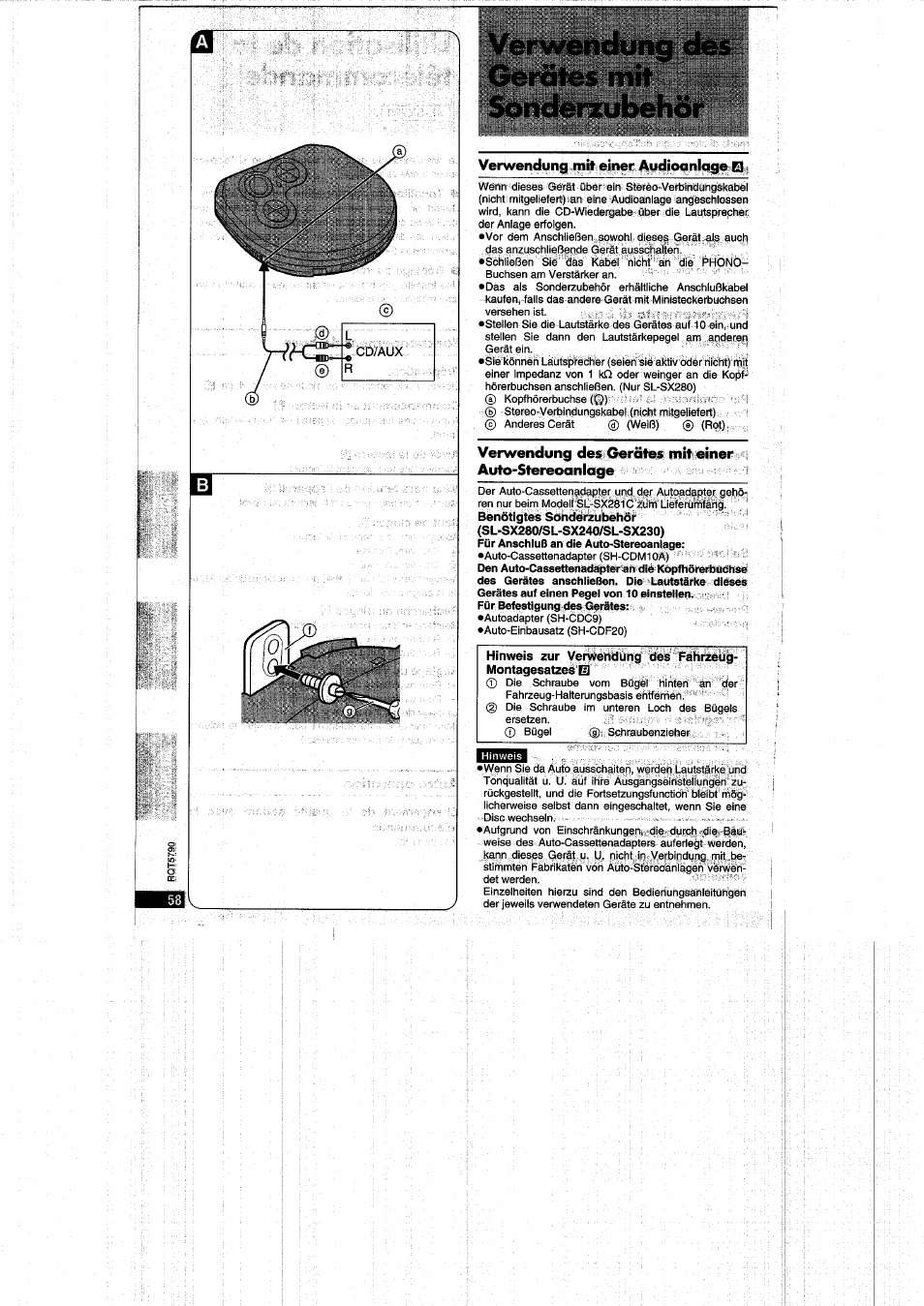 Verwendung des gerätes mit | Panasonic SLSX280 User Manual | Page 58 / 72