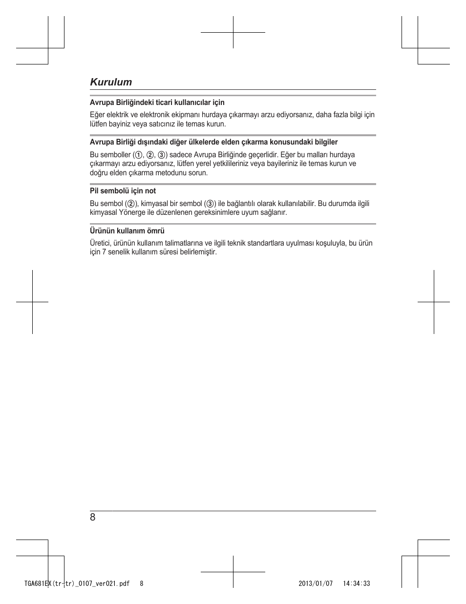 8kurulum | Panasonic KXTGA785EX User Manual | Page 106 / 112