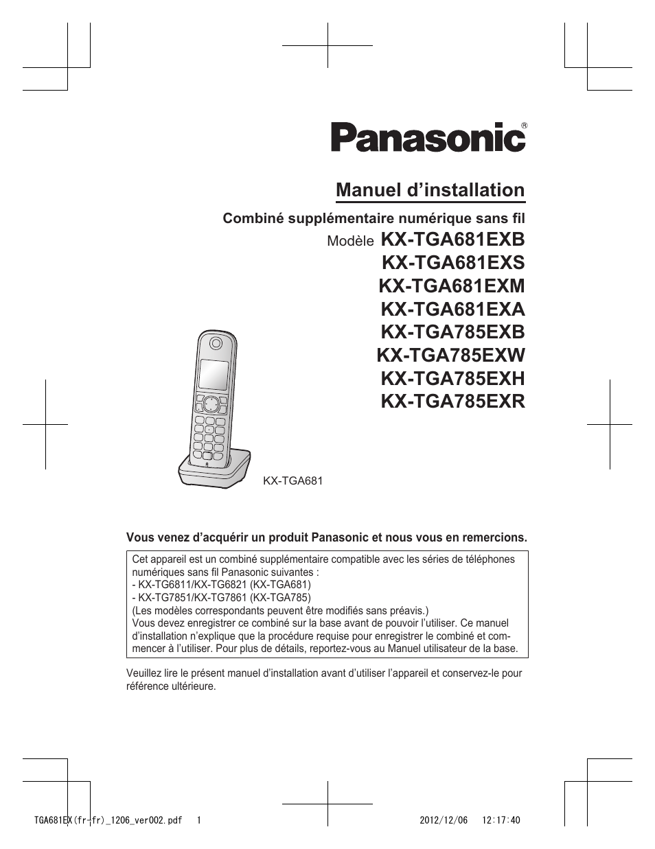 3_tga681ex(fr-fr)_1206_ver002.pdf | Panasonic KXTGA785EX User Manual | Page 17 / 112