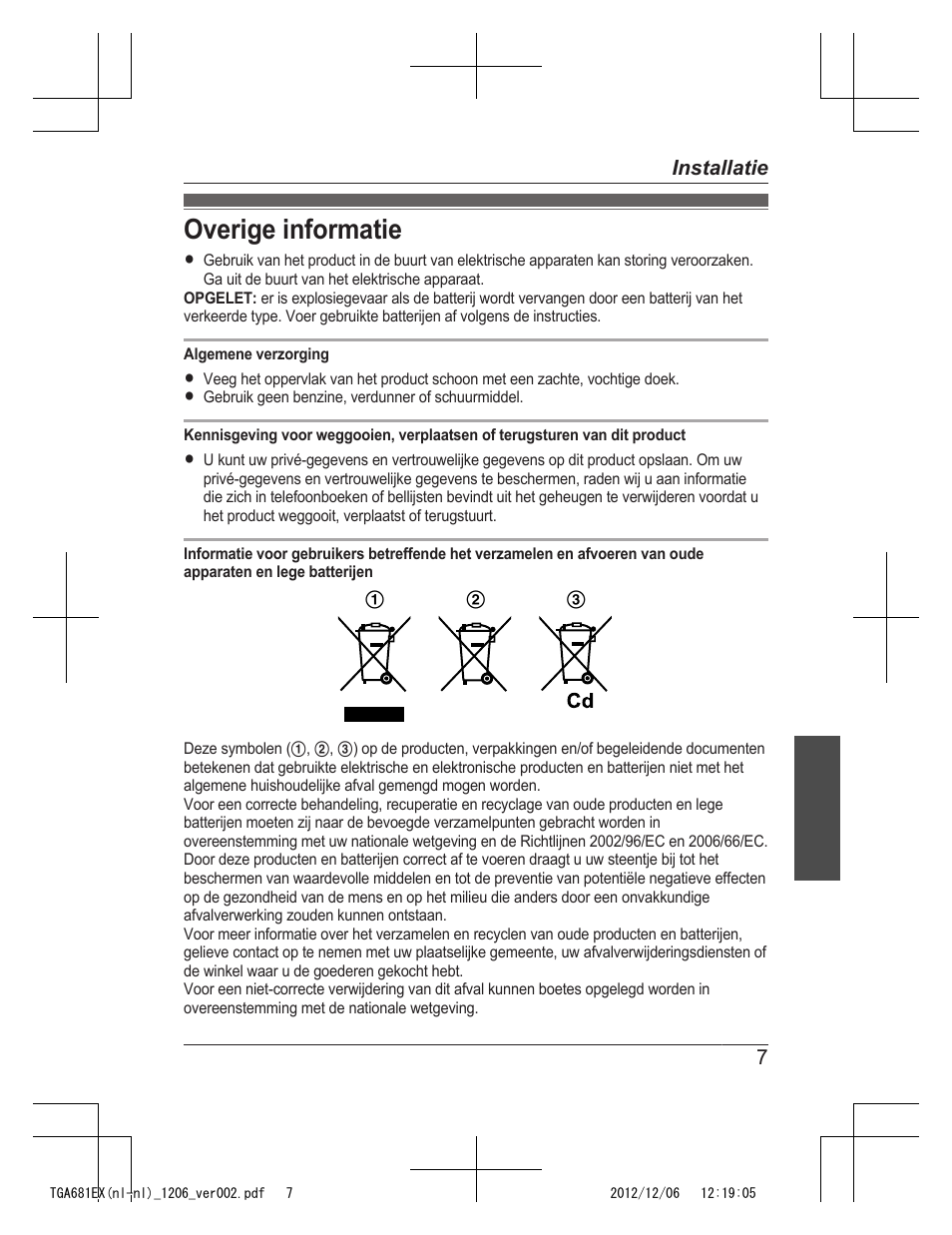 Overige informatie | Panasonic KXTGA785EX User Manual | Page 31 / 112