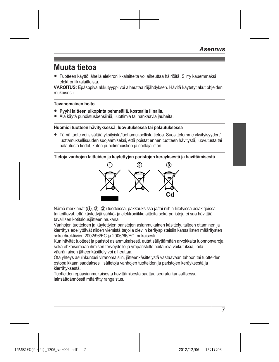 Muuta tietoa | Panasonic KXTGA785EX User Manual | Page 55 / 112