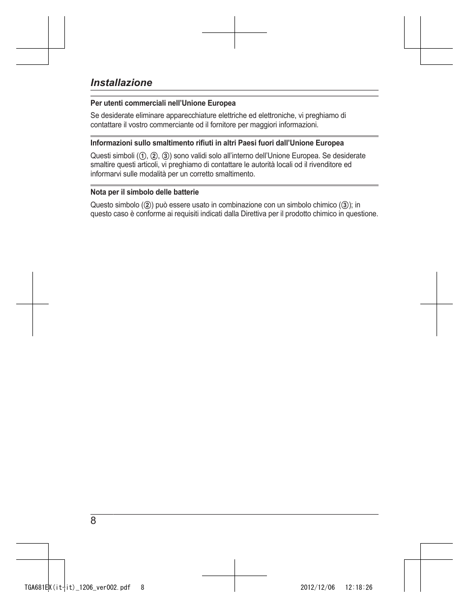 8installazione | Panasonic KXTGA785EX User Manual | Page 96 / 112