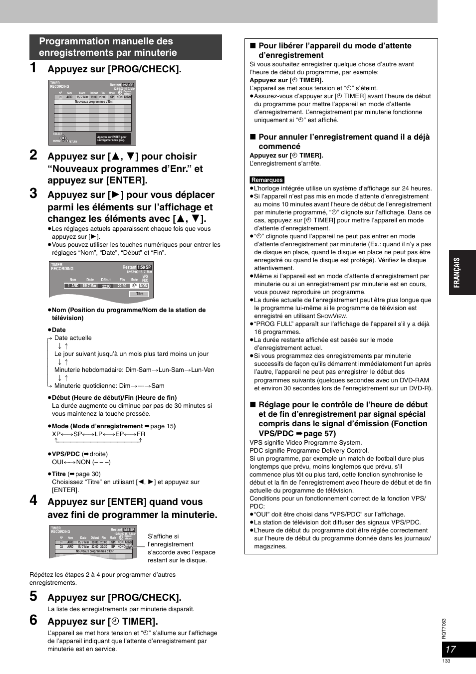 Appuyez sur [prog/check, Appuyez sur [ f timer | Panasonic SCHT1000 User Manual | Page 133 / 176
