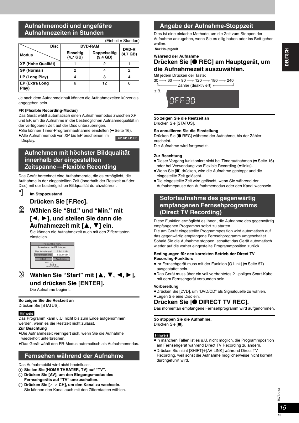 Drücken sie [f.rec, Drücken sie [ ¥ direct tv rec | Panasonic SCHT1000 User Manual | Page 15 / 176