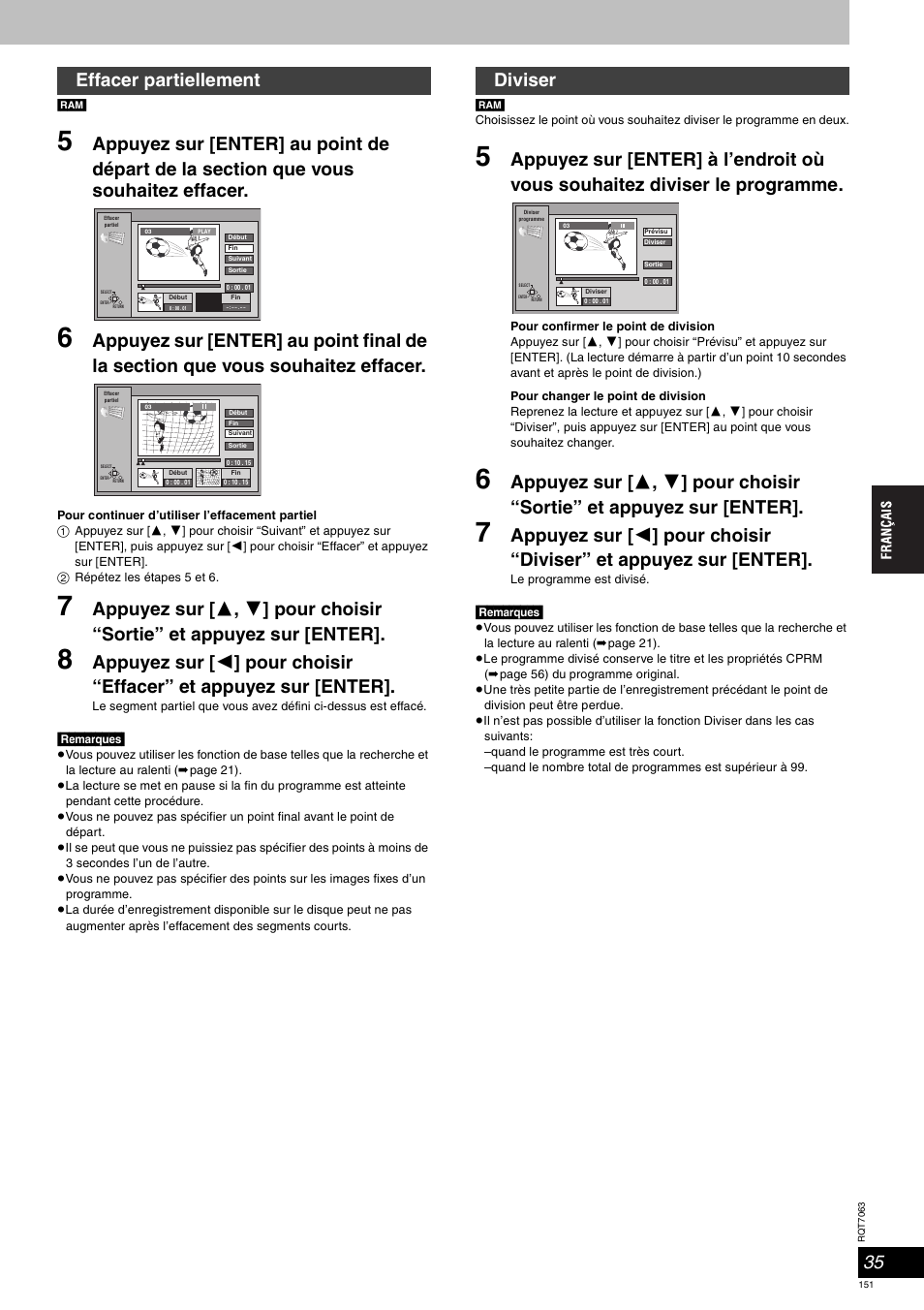 Effacer partiellement, Diviser | Panasonic SCHT1000 User Manual | Page 151 / 176