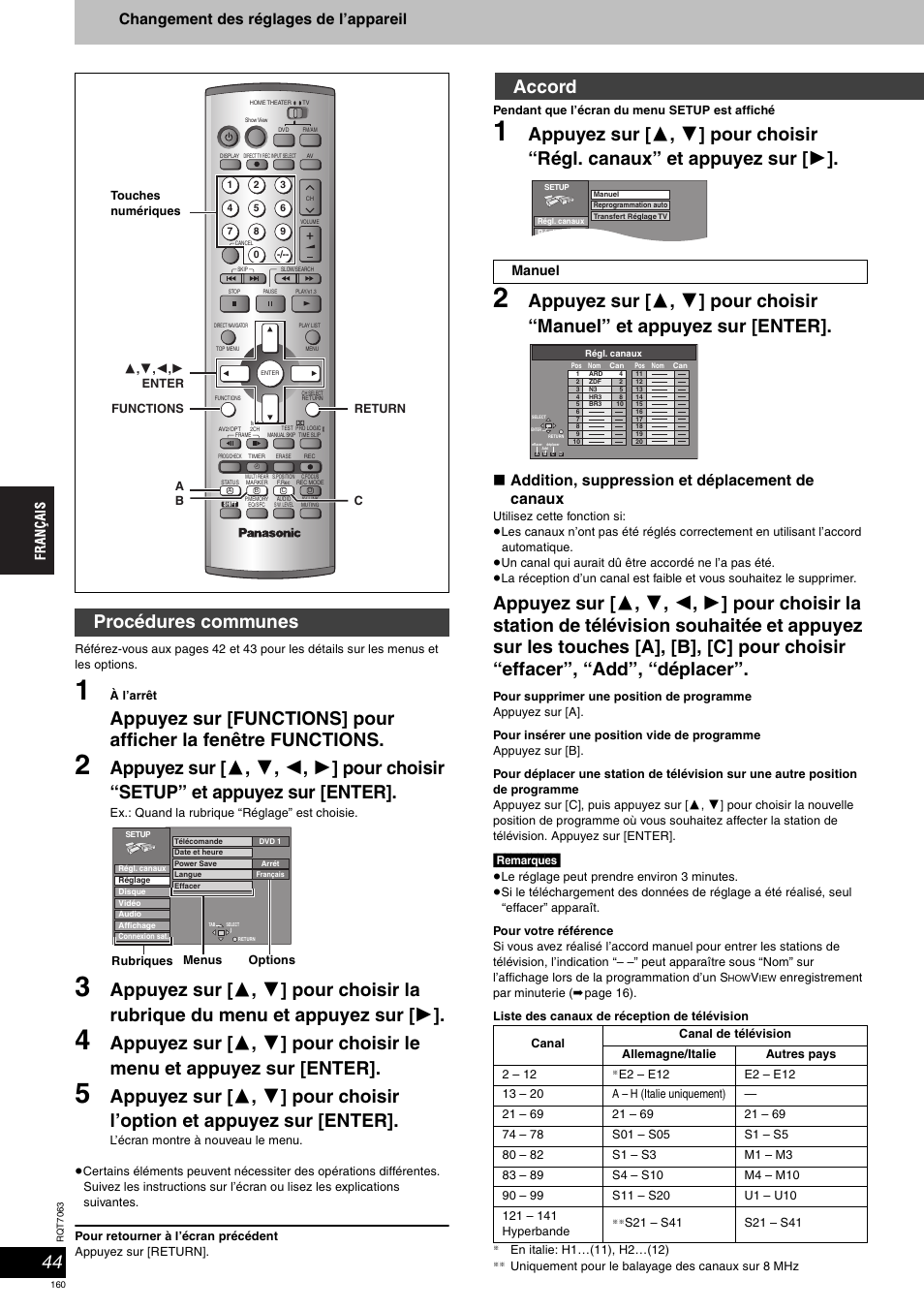 Procédures communes, Accord | Panasonic SCHT1000 User Manual | Page 160 / 176