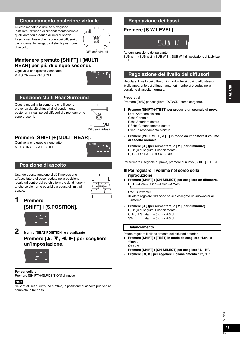Premere [shift] r [multi rear, Premere [shift] r [s.position, Premere [s w.level | Panasonic SCHT1000 User Manual | Page 99 / 176