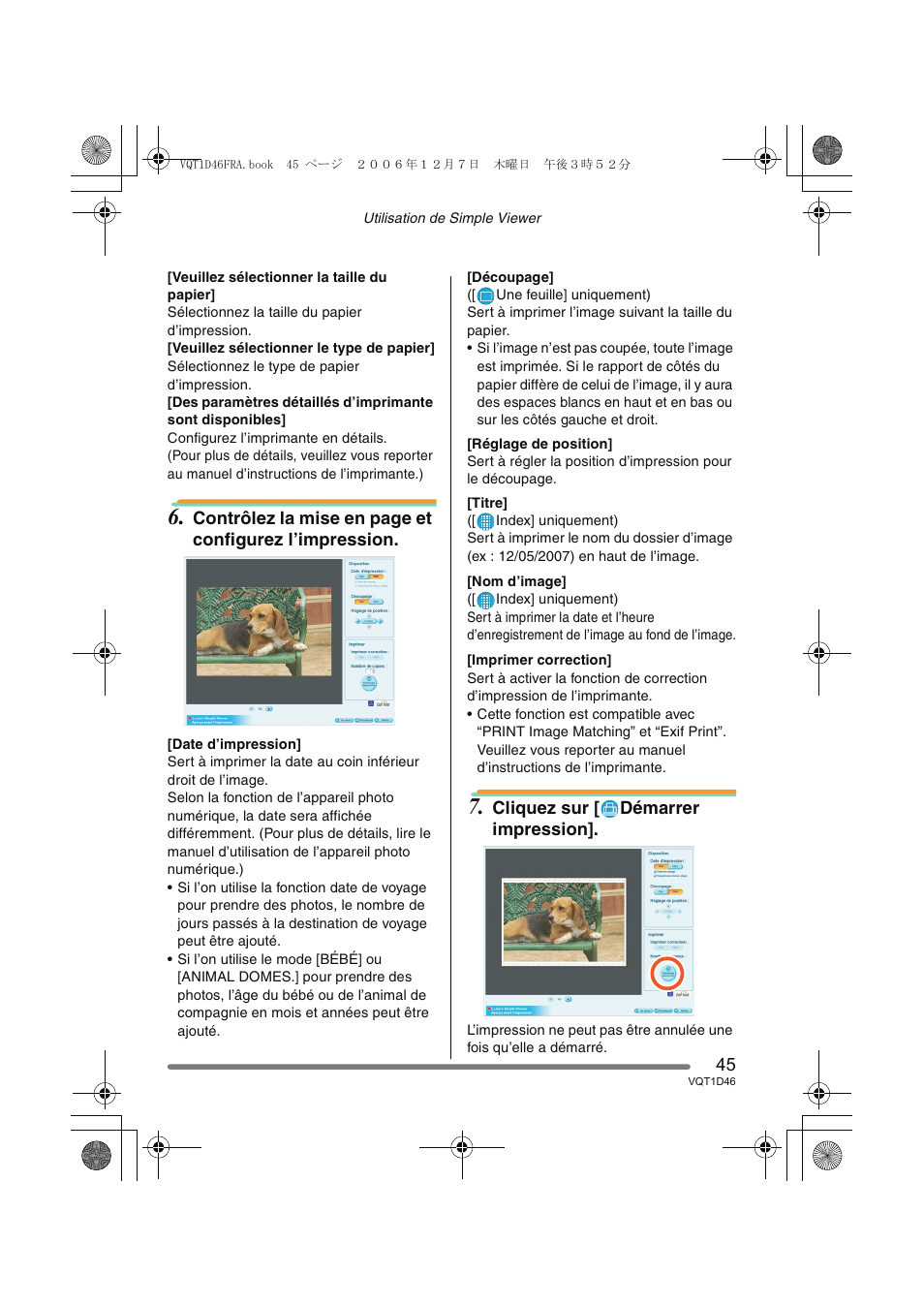 Cliquez sur [ démarrer impression | Panasonic DMCFX10 User Manual | Page 45 / 120