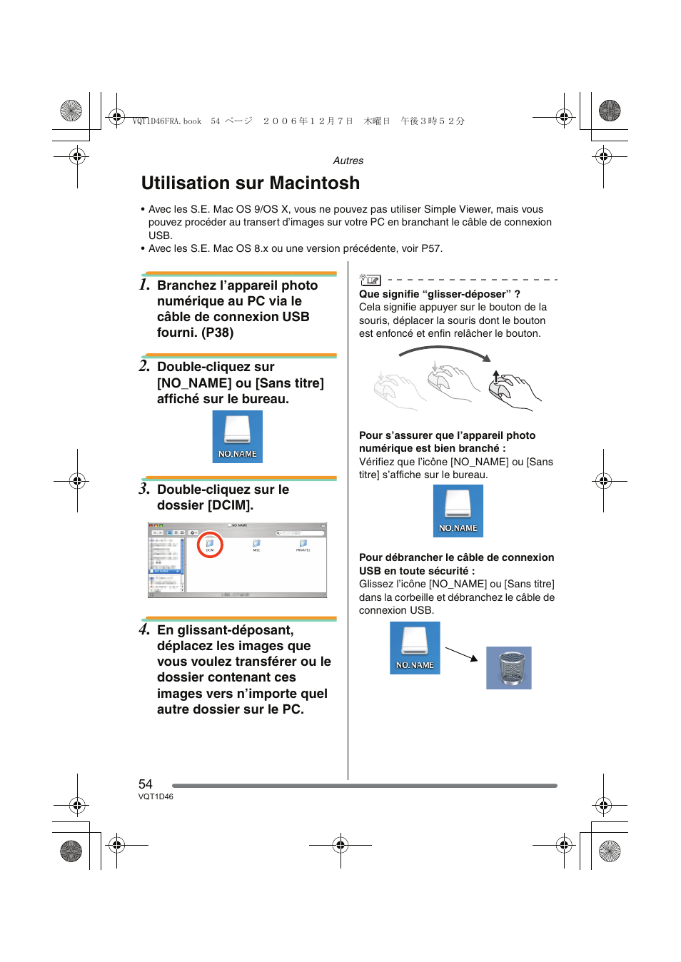 Utilisation sur macintosh | Panasonic DMCFX10 User Manual | Page 54 / 120