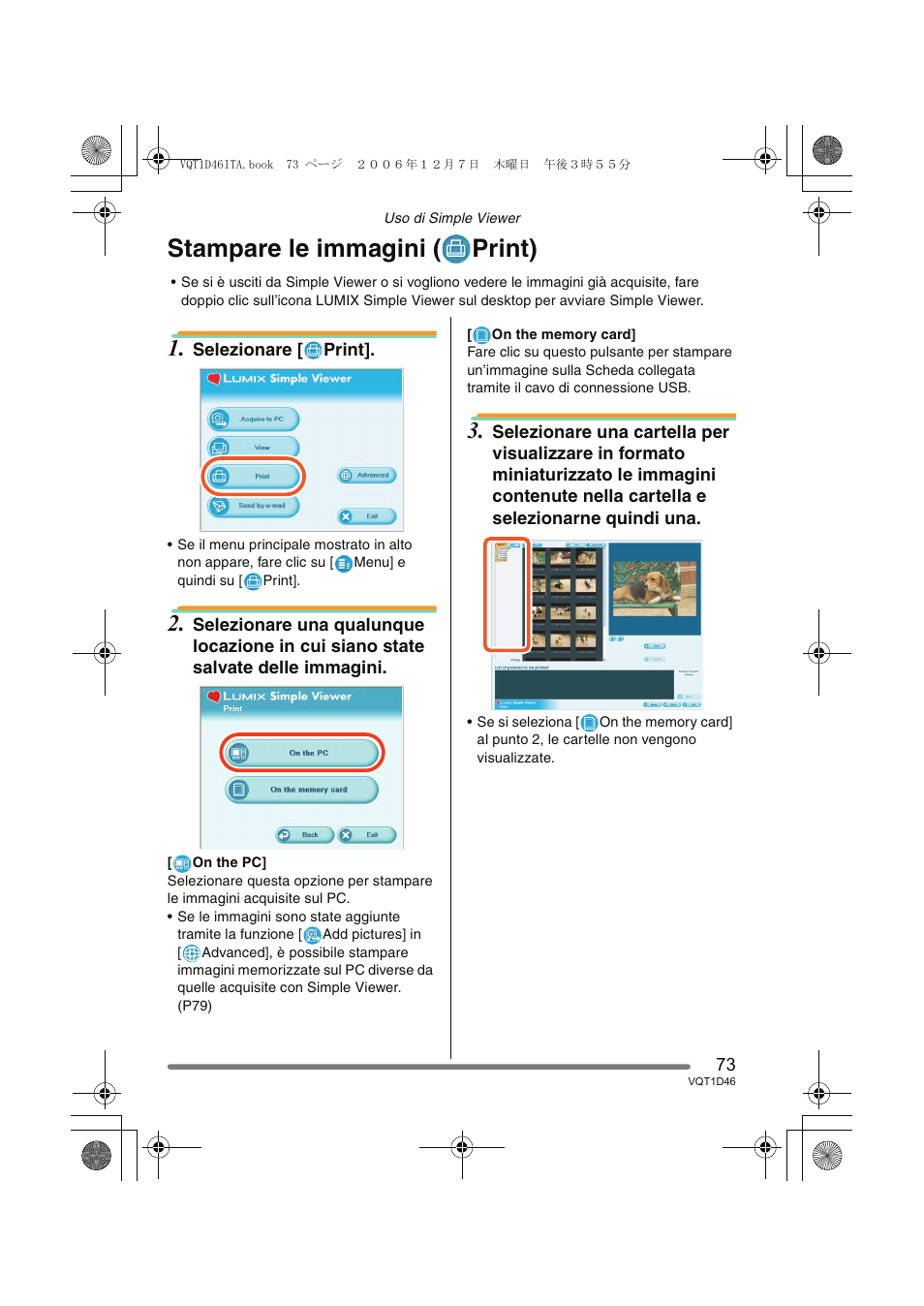 Stampare le immagini ( print) | Panasonic DMCFX10 User Manual | Page 73 / 120