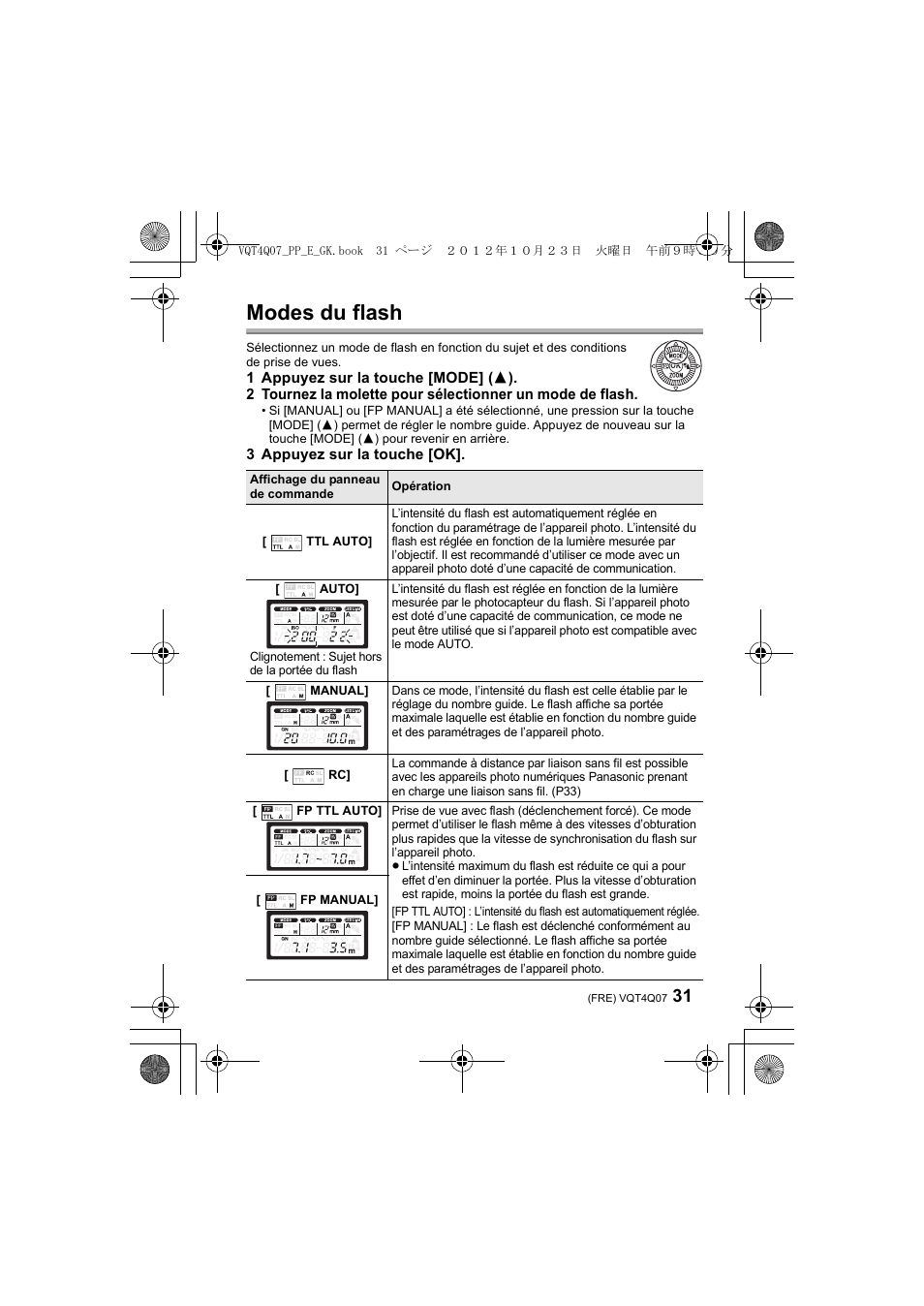 Modes du flash | Panasonic DMWFL360LGK User Manual | Page 31 / 165